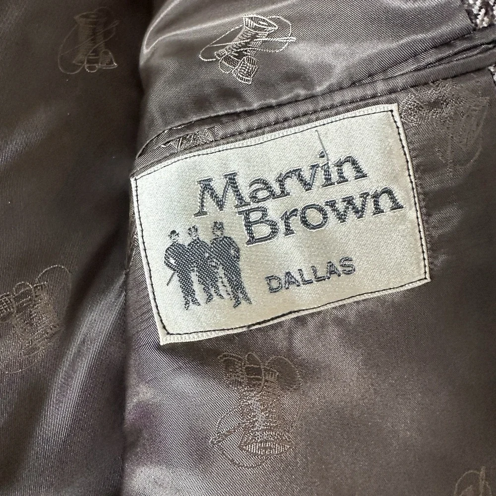 VTG Marvin Brown Dallas Canterbury Wool Silk Blazer Jacket 41L Brown Houndstooth